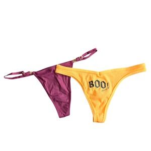Victoria's Secret Pink Thong Panty Set Boo Halloween Purple Orange‎ XS